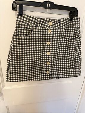 Reformation Black & White Gingham Button Front Mini Skirt Size 28